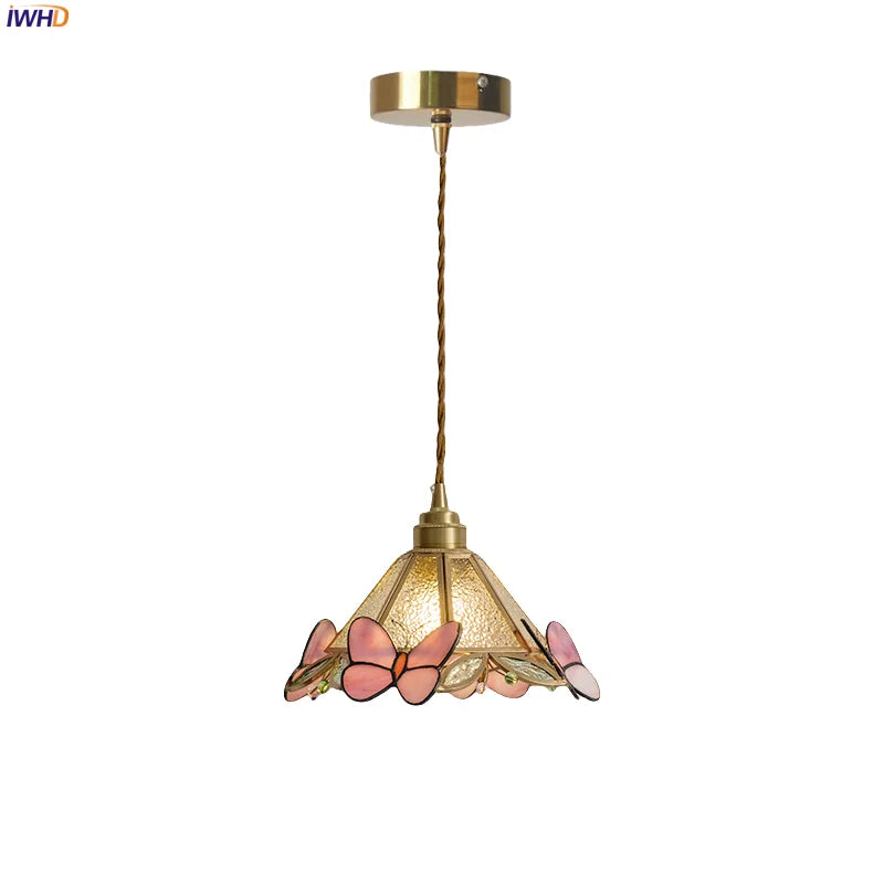 Afralia™ Tiffany Glass LED Pendant Light - Copper Vintage Hanging Lamp