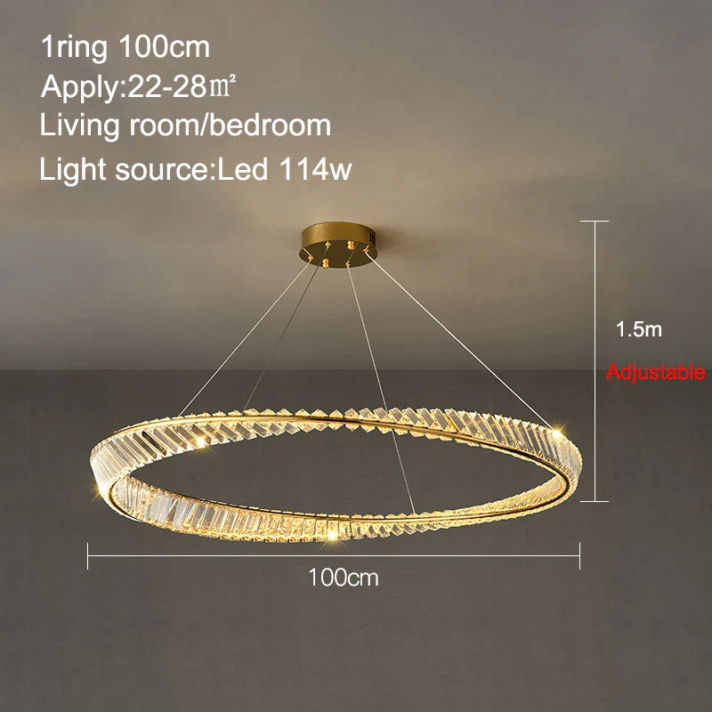 Afralia™ Crystal Ring Ceiling Lamp - Modern Luxury LED Chandelier for Master Bedroom & Living Room
