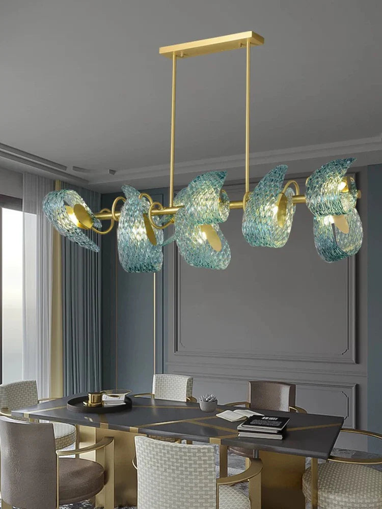 Afralia™ Luxury Glass Decorated Yellow Copper Blue Chandelier
