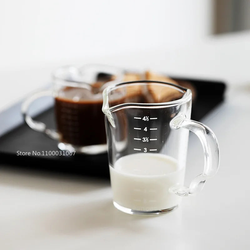 Afralia™ Espresso Glass Cup with Wooden Handle & Measuring Cup Milk Latte Jug