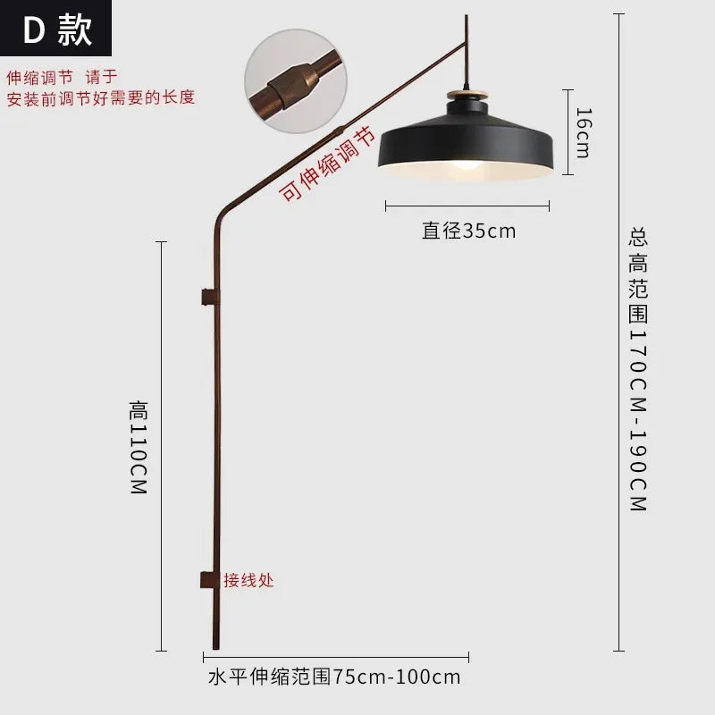 Afralia™ Long Pole Swing Arm Wall Lamp LED E27, Telescopic Design, Hotel Restaurant Hall Aisle