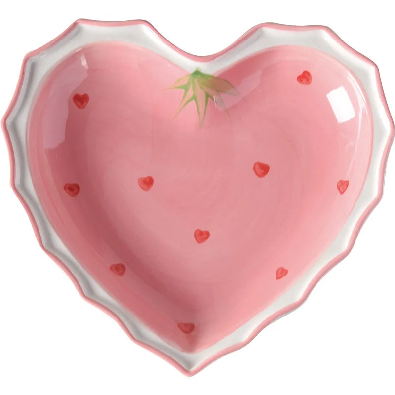 Afralia™ Strawberry Love Ceramic Tableware Set: Hand-Painted Pink Rice Soup Bowl & Plate