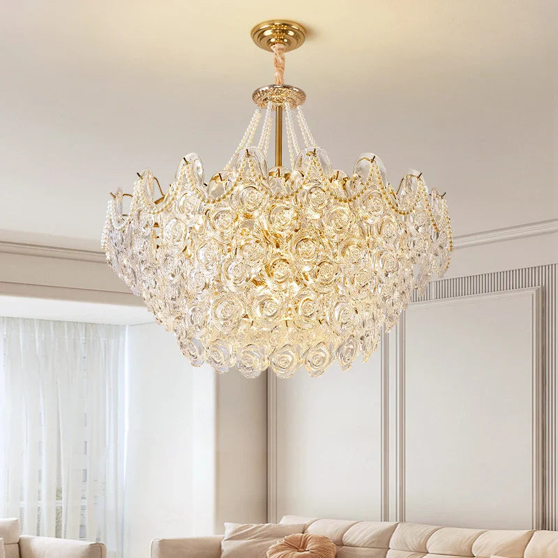 Afralia™ French Chandelier Pearl Glass Rose 2024 Master Bedroom Lighting