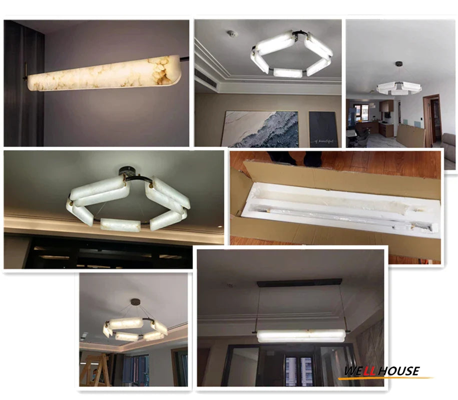 Afralia™ Natural Marble LED Ceiling Pendant Light: Stylish Dimmable Decorative Lighting for Living Room