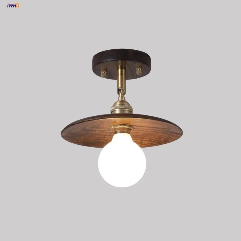 Afralia™ Retro Wood LED Ceiling Light Fixture Copper Rotate Luminaire