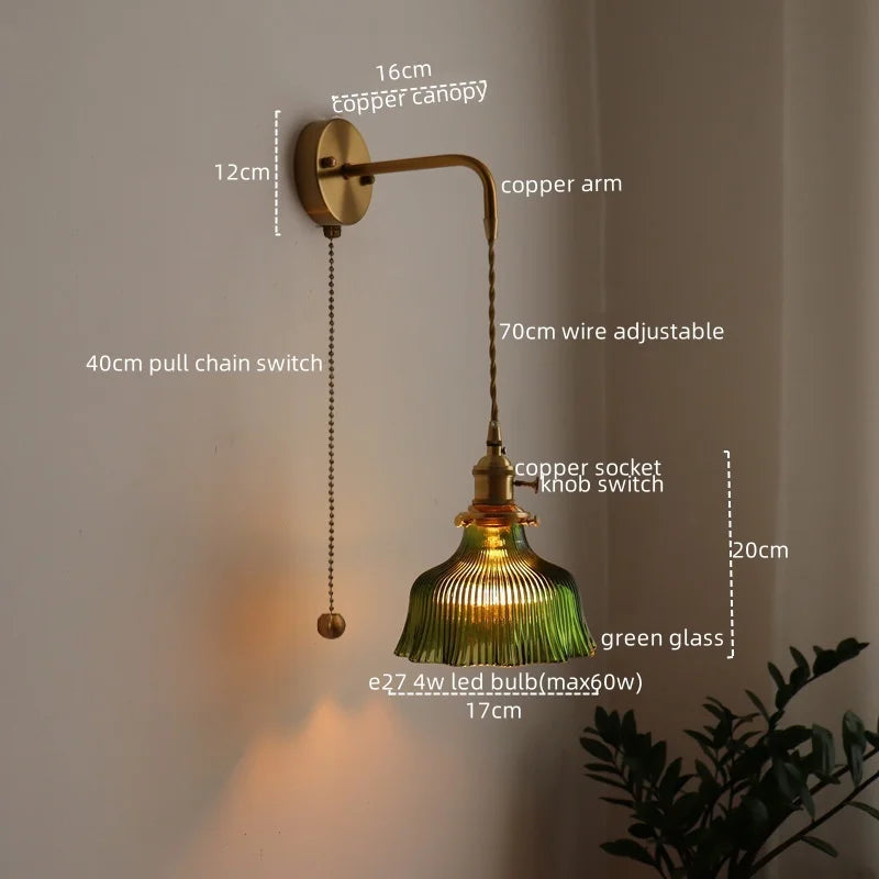 Afralia™ LED Wall Lamp Glass Copper Arandelas Para Parede Retro Style for Living Room