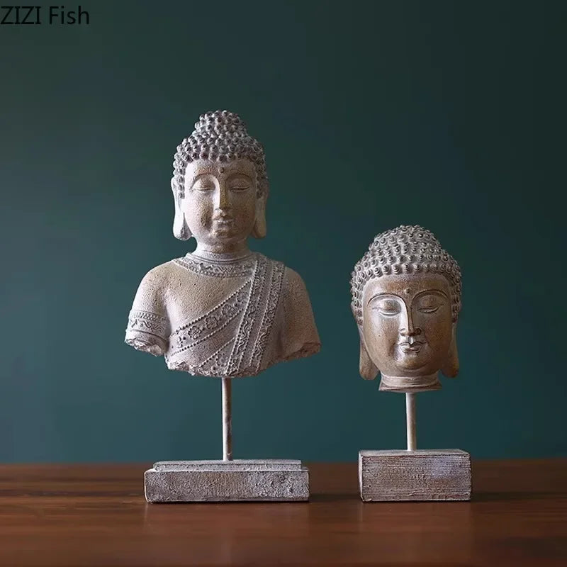 Afralia™ Buddha Head Statue Resin Sculpture Religious Desk Ornament Room Decor