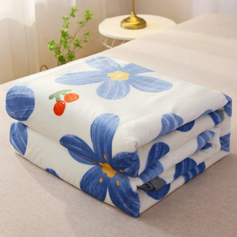 Afralia™ Floral Printed Flannel Blanket for Beds Single/Queen/King Size