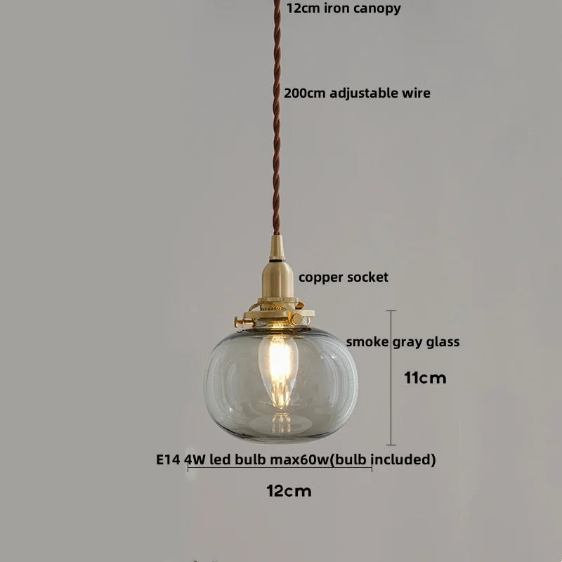 Afralia™ Amber Glass Ball LED Pendant Light, Modern Nordic Hanging Lamp for Home Decor