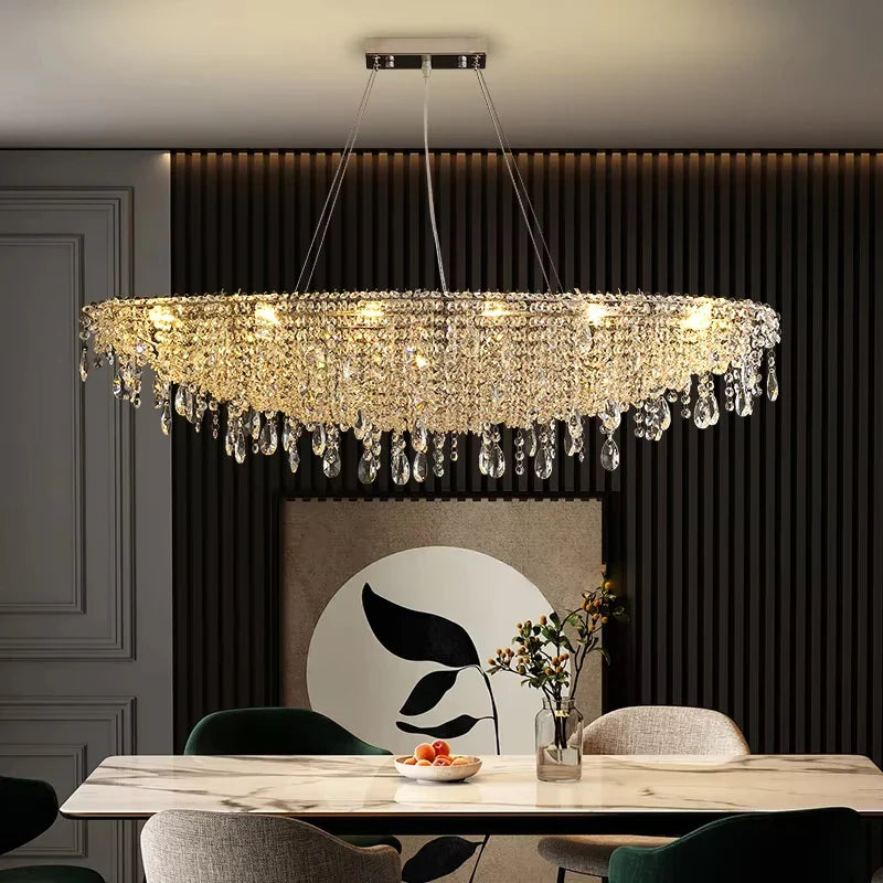 Afralia™ Modern Crystal Bead Pendant Lighting Fixture with Dimmable LED for Home Decor