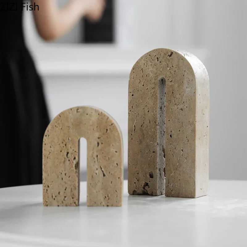 Afralia™ Yellow Travertine Arch Stone Ornaments Desk Decoration Aesthetic Stone Statue