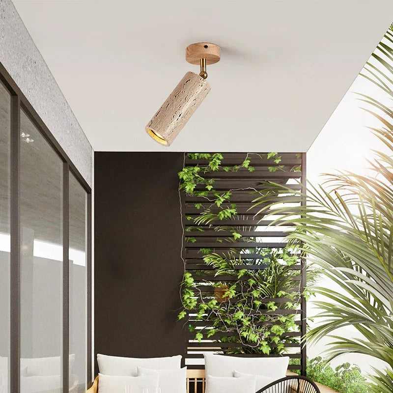 Afralia™ Natural Stone & Walnut Log Wood Spotlights, Surface Mounted Ceiling & Wall Lights