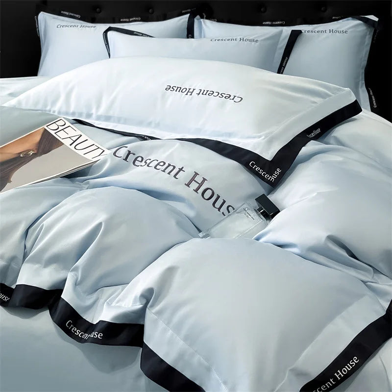 Afralia™ Ice Silk Embroidery Bed Set | Skin-Friendly Duvet Cover Kit | Comforter Sets