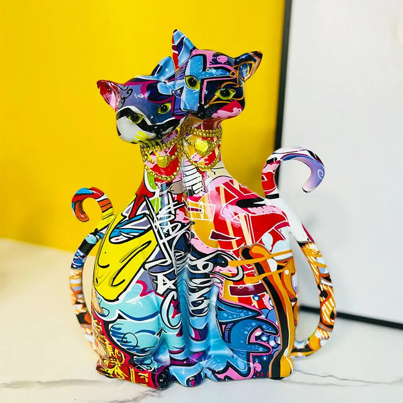Afralia™ Cat Couple Sculpture: Pop Art Statues for Pet Lovers and Bookcase Decor