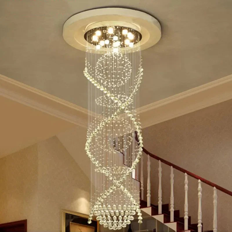 Afralia™ Double Spiral Crystal Chandelier Superdense K9 Crystal Hotel Villa Ladder Chandelier