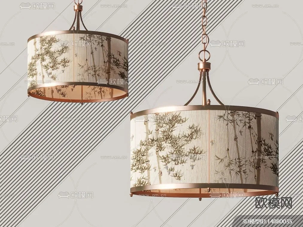 Bamboo Lampshade Landscape Painting Abstract Light Cover Chandelier by Afralia™