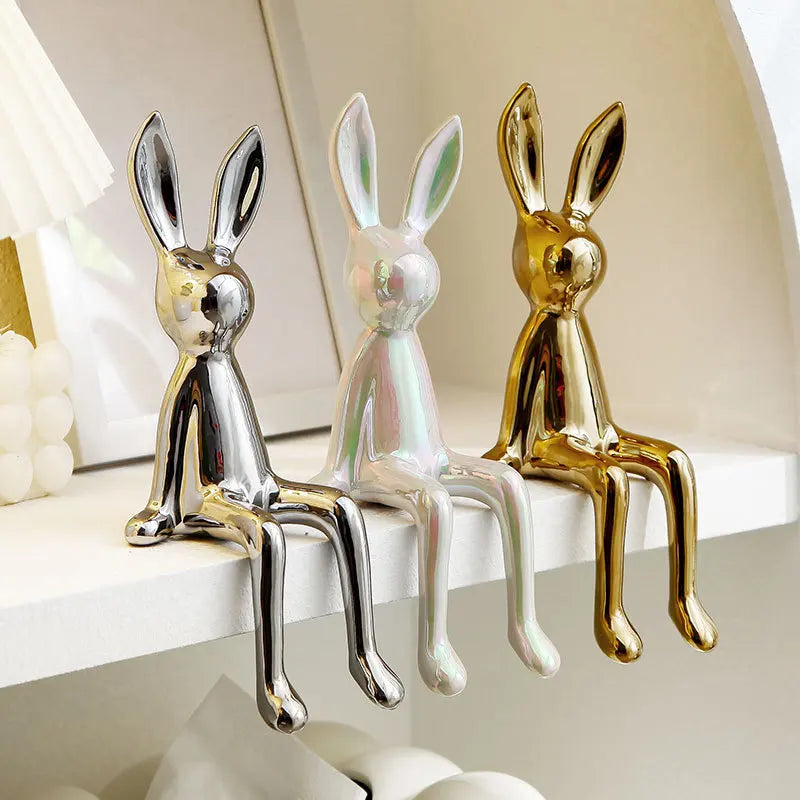 Afralia™ Rabbit Ceramic Sculpture Abstract Animal Ornaments Modern Artwork Aesthetic Decor