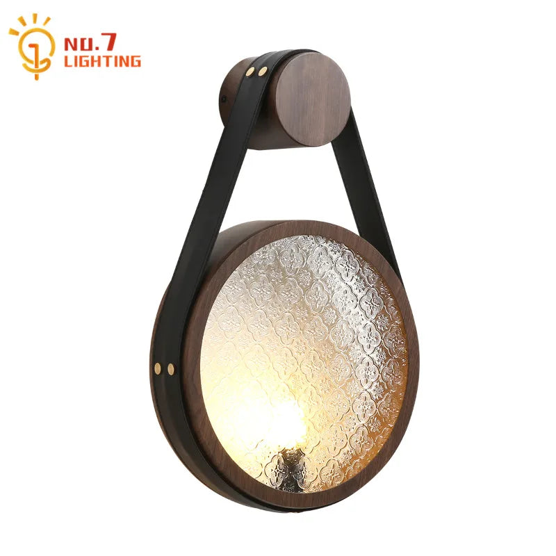 Afralia™ Medieval Walnut/black LED Wall Lamp for Bedroom and Living Room