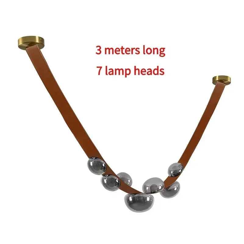 Afralia™ Modern LED Leather Strap Ceiling Pendant Light for Living Room Dining Chandelier