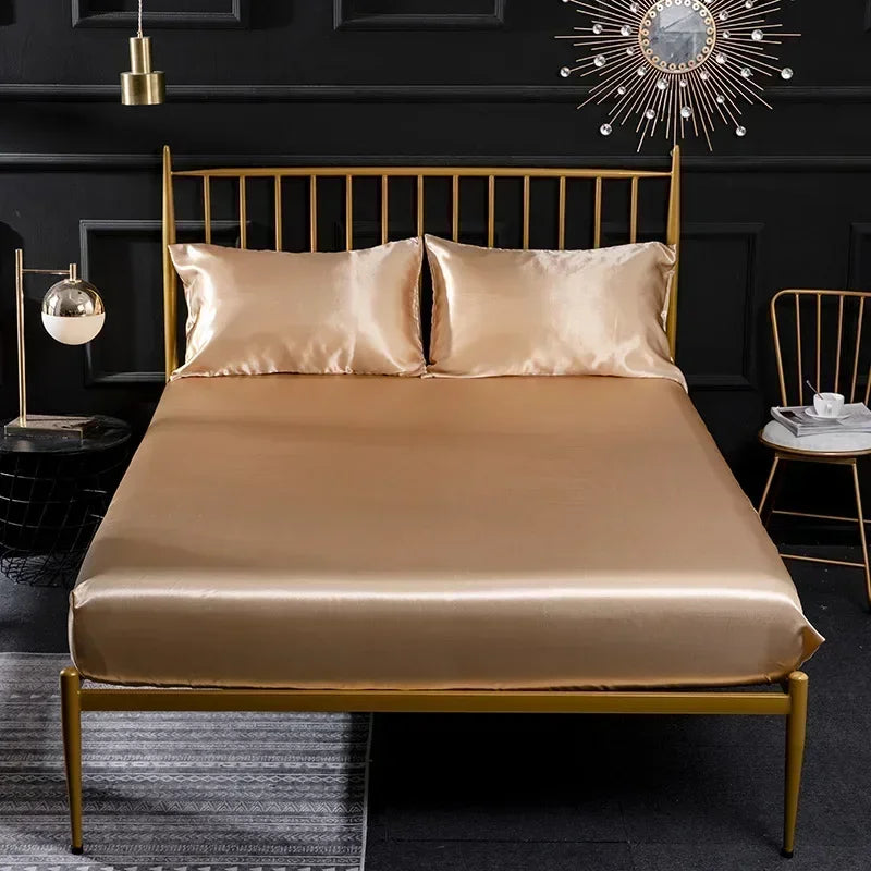 Afralia™ Silky Satin Fitted Sheet - Smooth Luxury Bed Linen for Queen King Double Beds