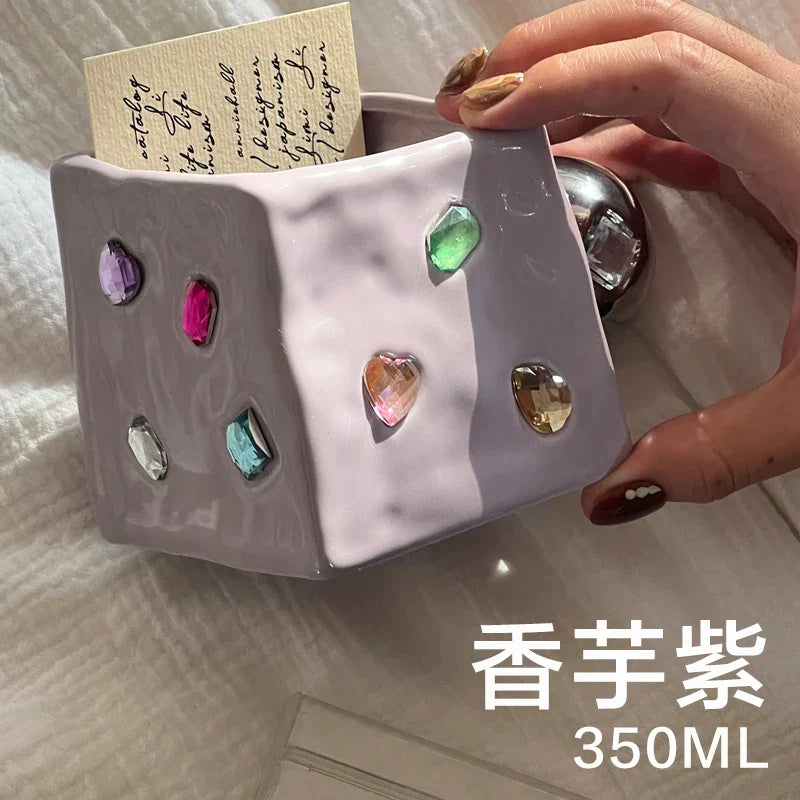 Afralia™ Diamond Ceramic Square Americana Coffee Mug Set - Handcrafted Jewelry Inspired Drinkware