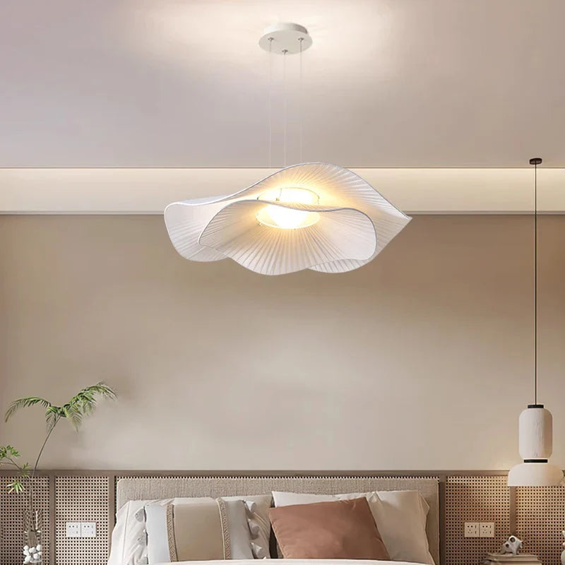 Afralia™ Nordic Minimalist Cream Fabric LED Chandelier for Living Room and Bedroom
