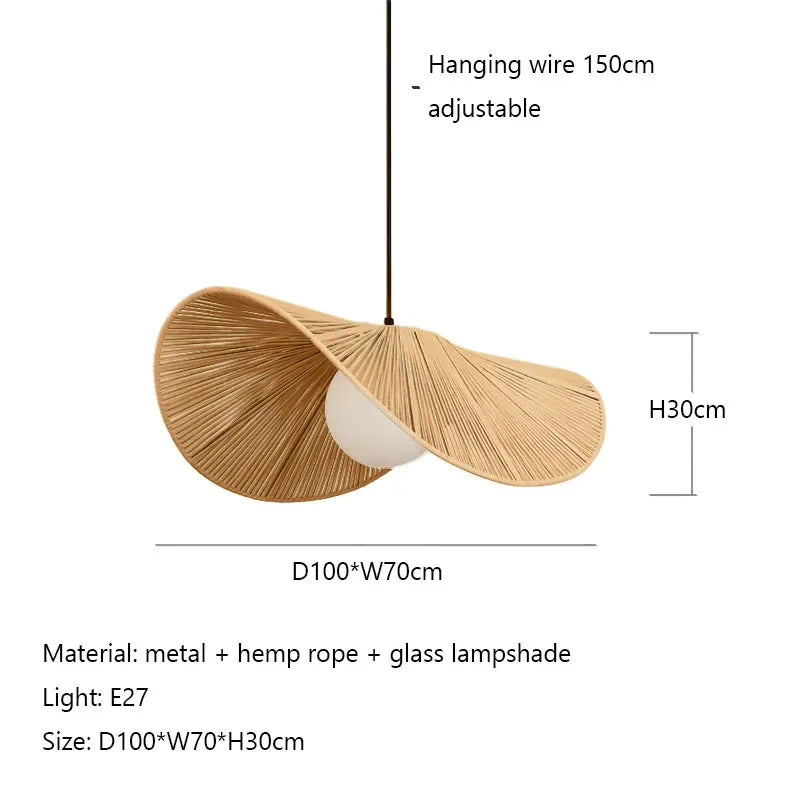 Afralia™ Cotton Rope Hat Pendant Lights Vintage Nordic Chandelier for Cafe & Bedroom