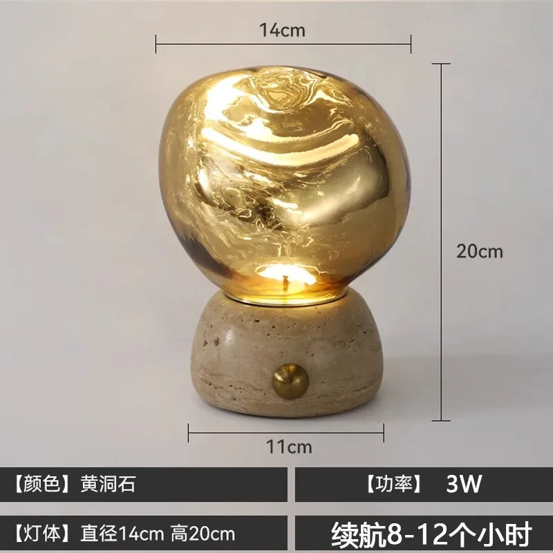 Afralia™ Glass Marble Table Lamp Touch Switch USB Charging Desk Light