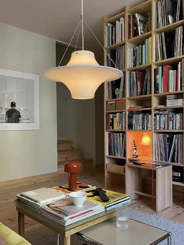 Afralia™ UFO Chandelier Cream LED Pendant Light Acrylic Saucer Lamp for Home Decor