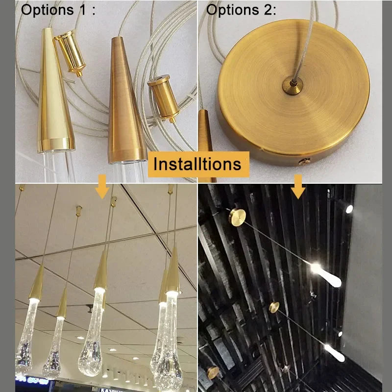 Afralia™ Tear Drop Crystal Glass LED Pendant Light Chandelier for Restaurant, Bar, and Staircase