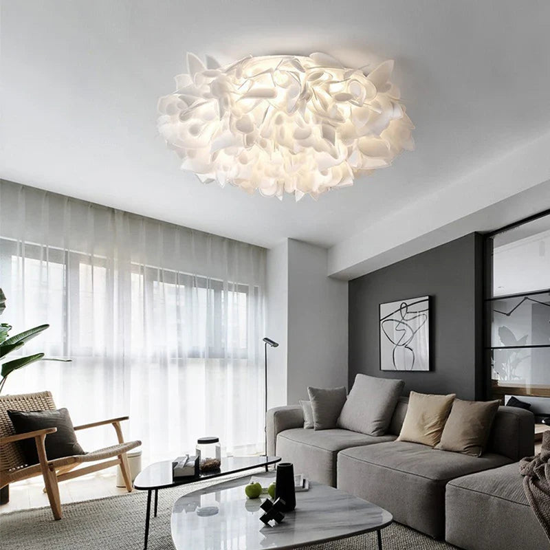 Afralia™ LED Petal Ceiling Chandelier for Living Room, Dimmable Round Bedroom Lamp