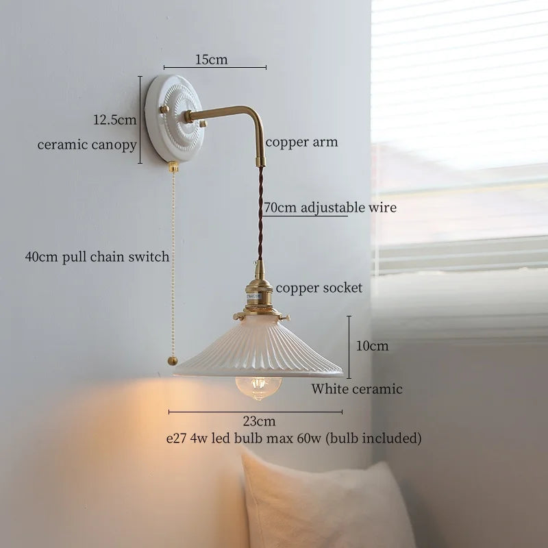 Afralia™ Copper Arm Vintage LED Wall Lamp 70CM Adjustable Wire Living Room Bedroom Light