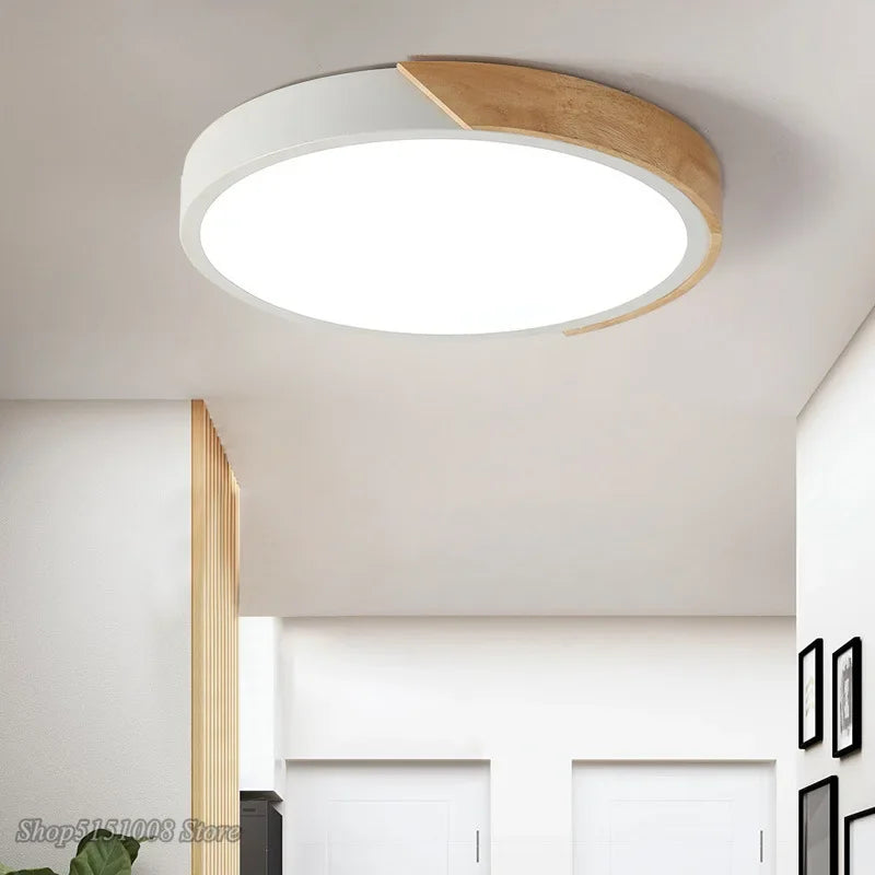 Afralia™ Wood Round Led Ceiling Light for Living Room Kitchen - Modern Nordic Home Lighting