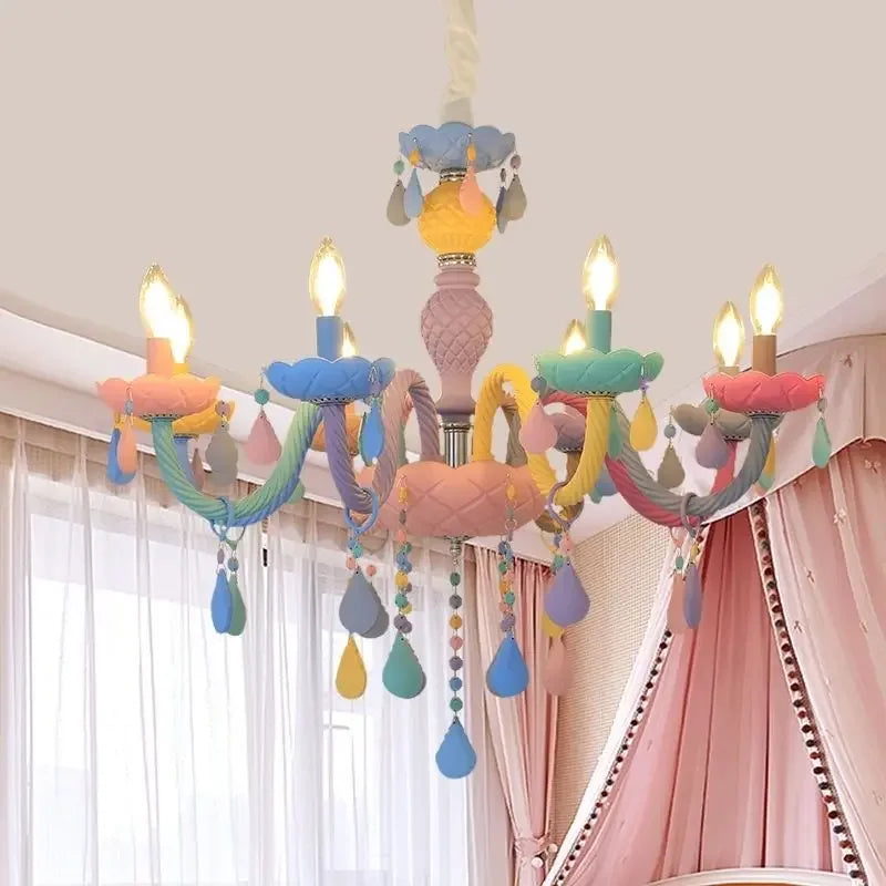 Afralia™ Crystal Chandelier Kids Bedroom Rainbow Candle Light Fixture