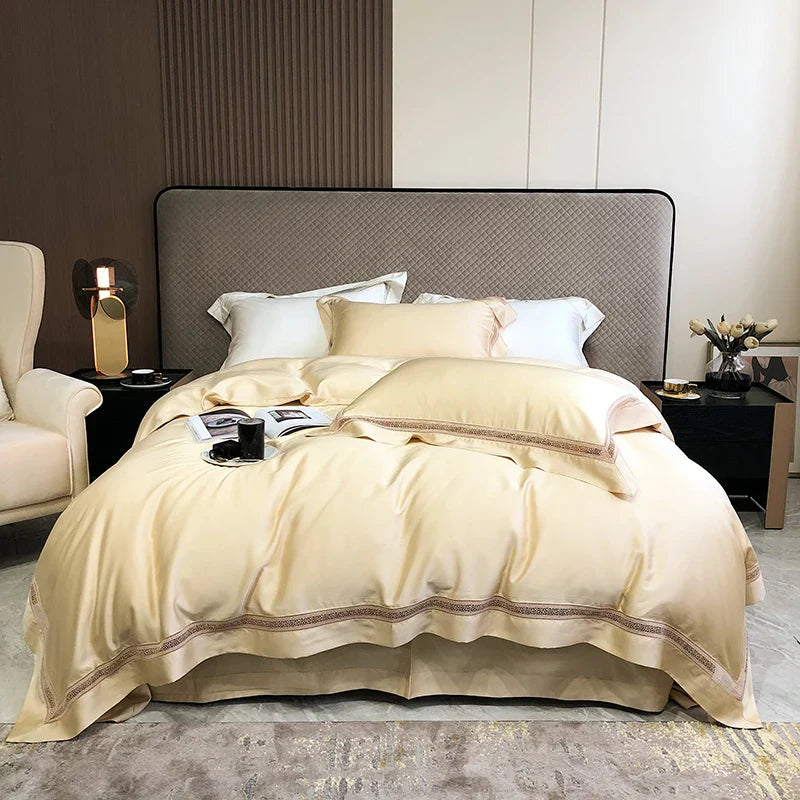 Afralia™ Eucalyptus Lyocell Luxury Bedding Set in White Champagne Grey Pink
