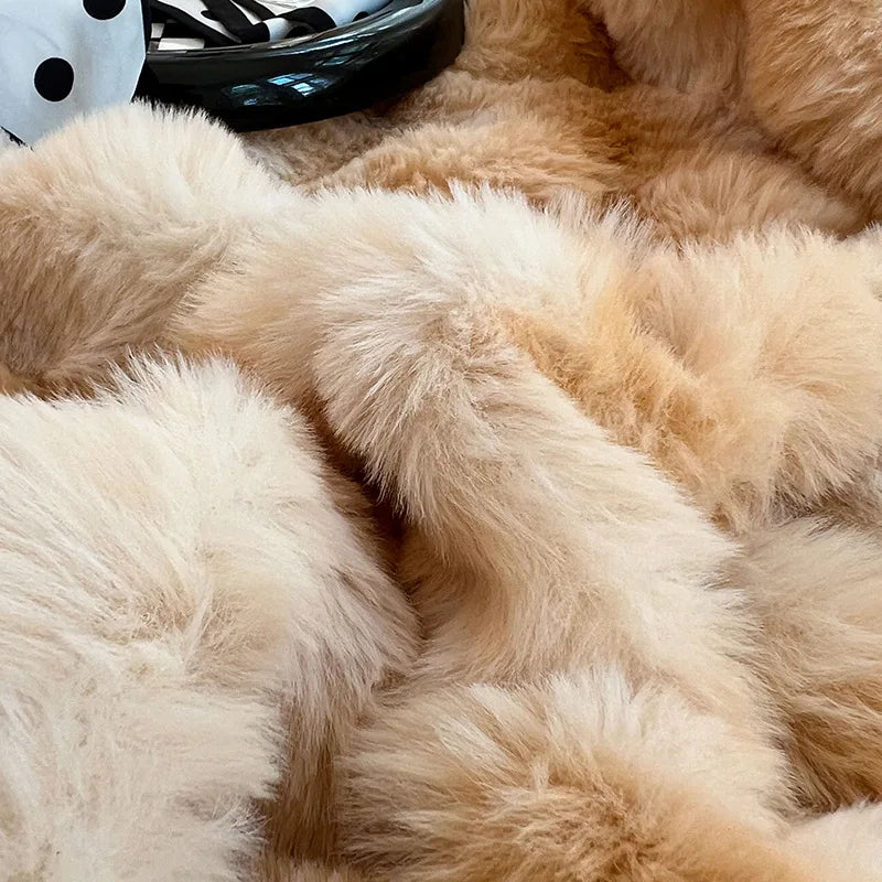 Afralia™ Faux Rabbit Plush Coral Fleece Fitted Sheet for Single Bed in Autumn/Winter