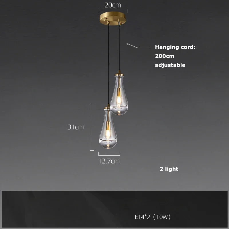 Afralia™ Brass Teardrop Pendant Chandelier with Black/Gold Glass - LED Living Room Staircase Light