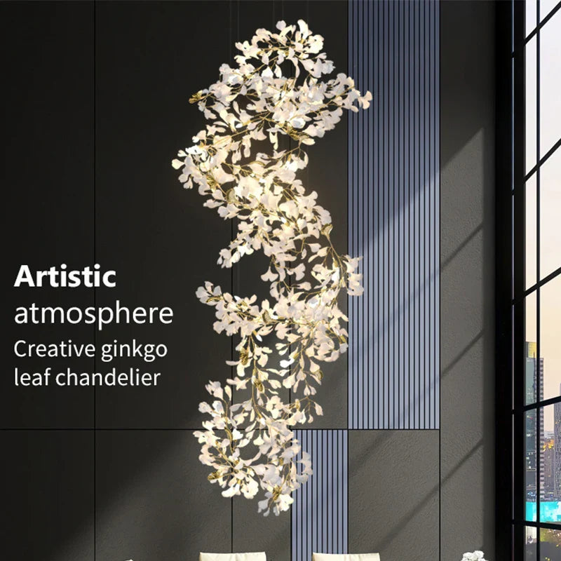 Afralia™ Ginkgo Biloba Chandelier: Elegant Duplex Living Room Hotel Lobby Pendant Light