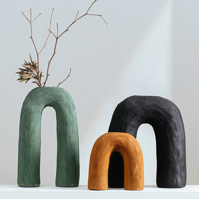 Afralia™ Arc Ceramic Vase Geometric Abstract Home Decor Flower Arrangement Accessory