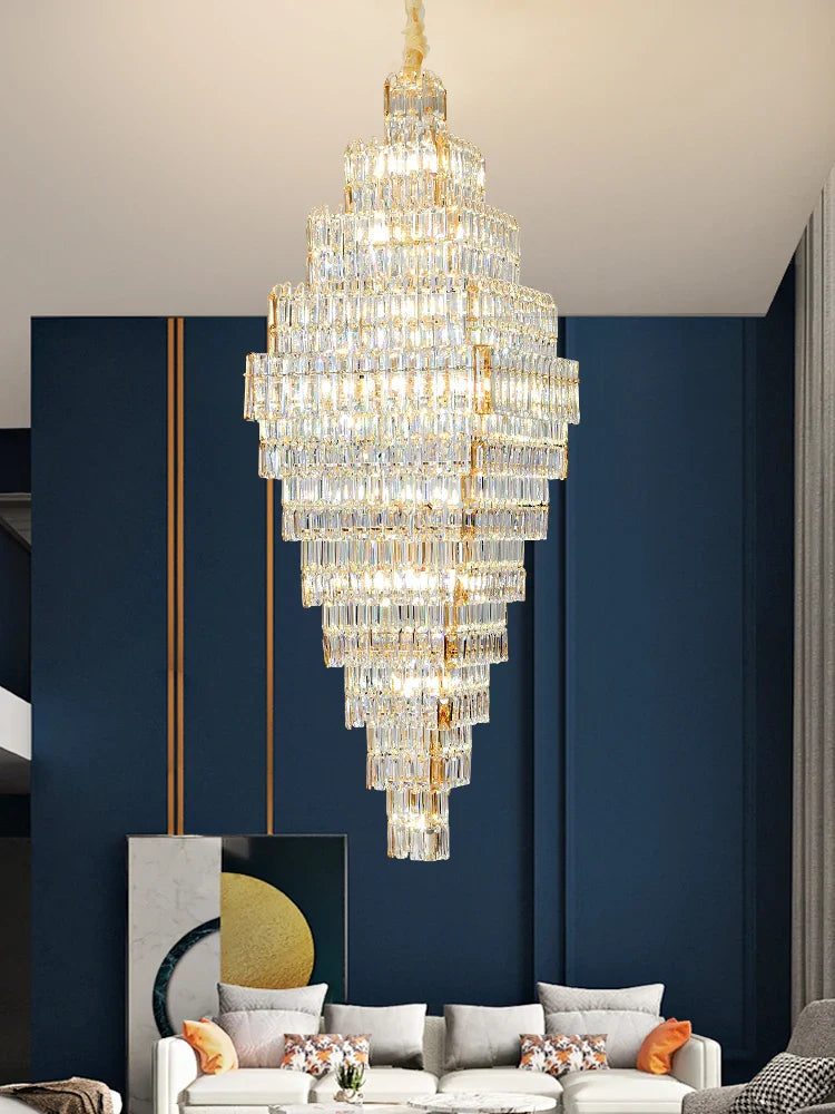 Afralia™ Crystal Large Chandelier for Villa Duplex Loft Stairs, Elegant Hall Pendant Light