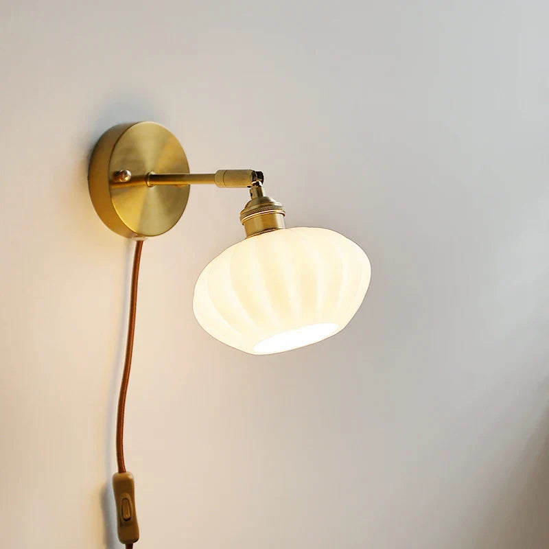 Afralia™ White Glass LED Wall Light | Modern Rotate Plug-In Sconce Lampara De Pared