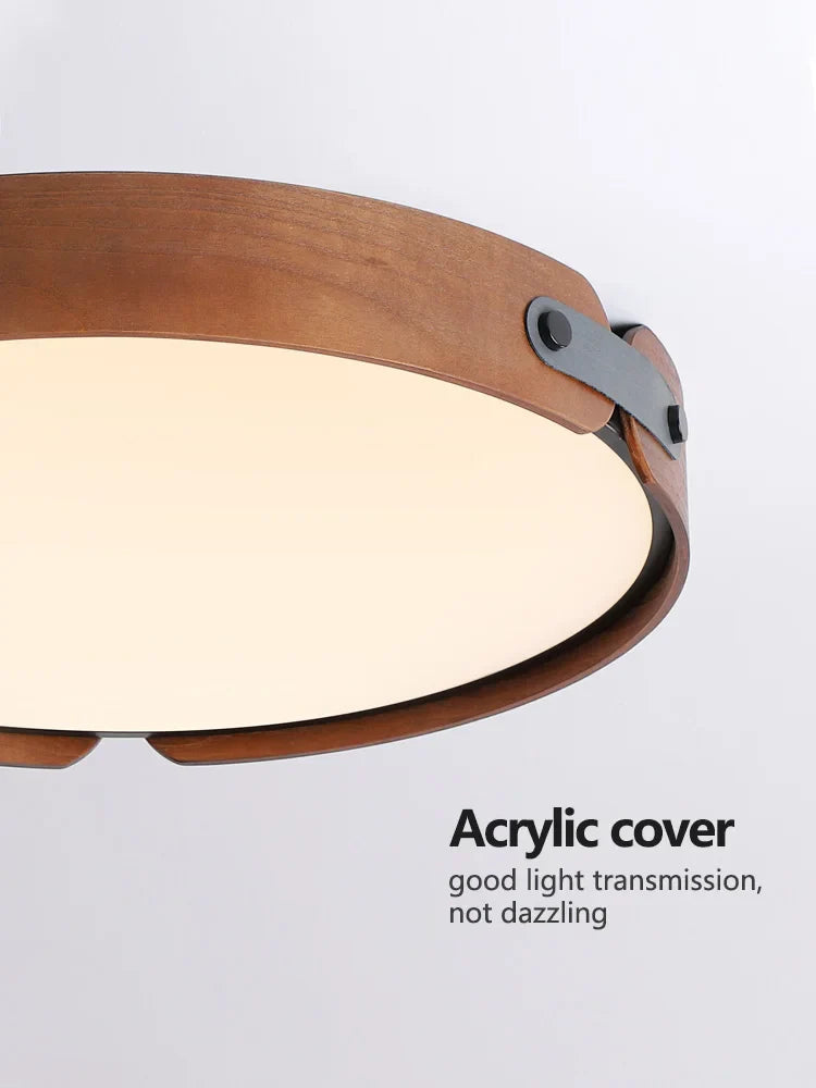 Walnut Round Ceiling Lamp by Afralia™ - Modern Japanese Nordic Bedroom Dining Room Lighting