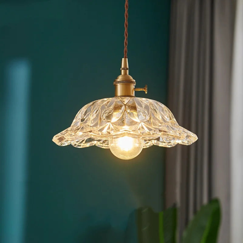 Afralia™ Japanese Style LED Pendant Lamp Copper Glass Hanging Light Fixtures