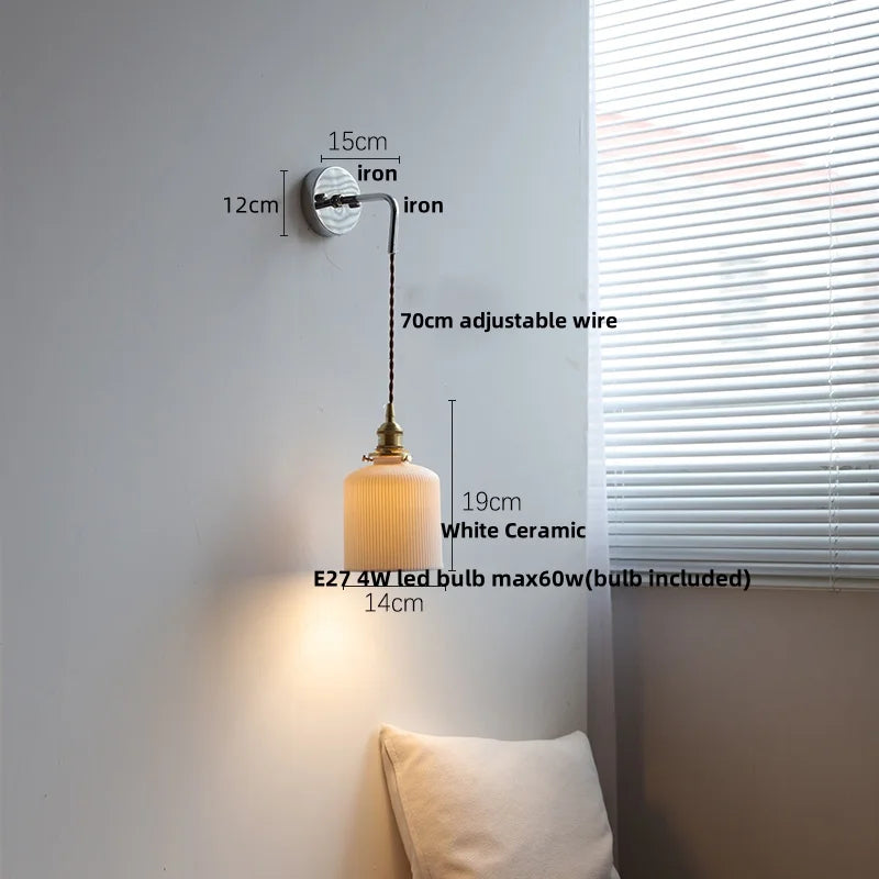 Afralia™ Ceramic Canopy LED Wall Lamp, Adjustable Wire, Pull Chain Switch