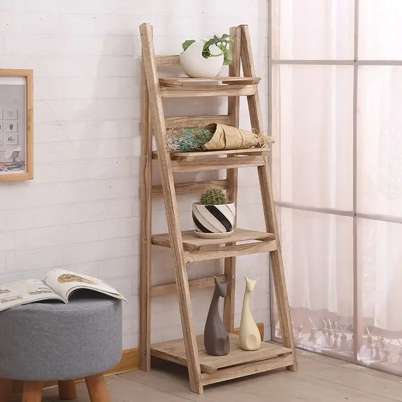 Afralia™ Wood Balcony Flower Pot Shelf - Modern Living Room Decor