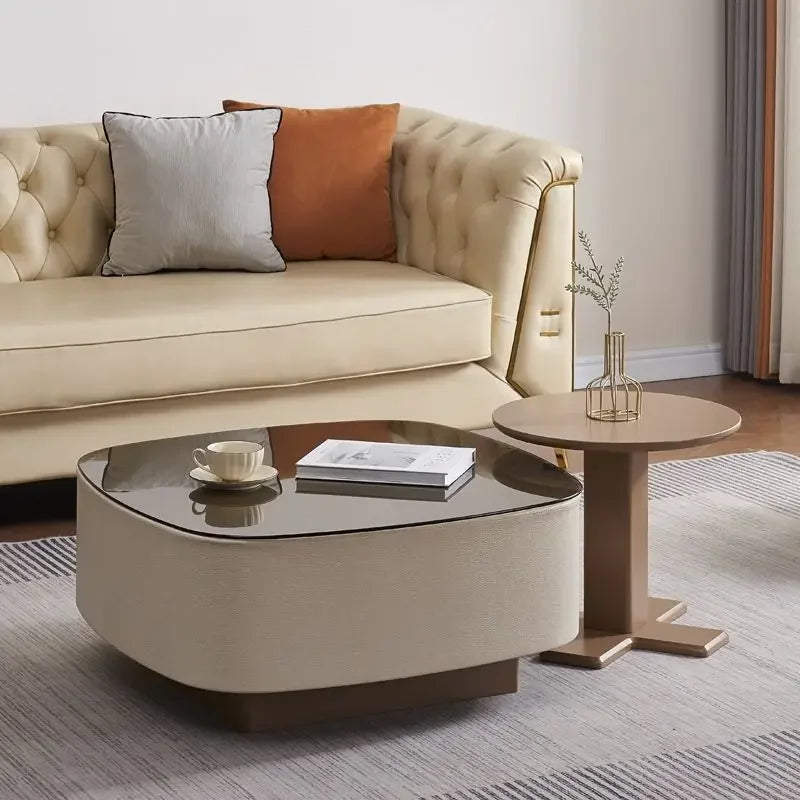 Afralia™ Minimalist Round Marble Coffee Table Glass Modern Design for Home Furniture