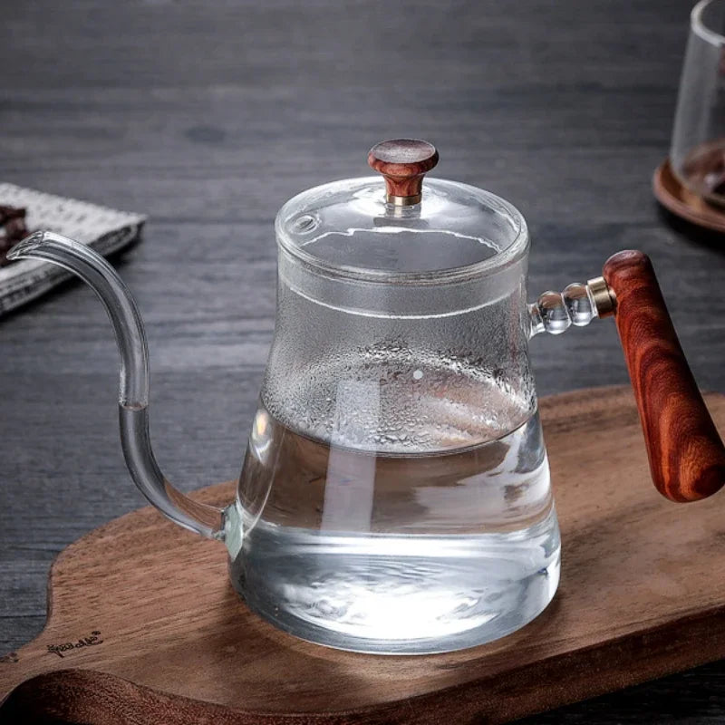 Afralia™ Glass Goose Beak Kettle | Stainless Steel | Wooden Handle