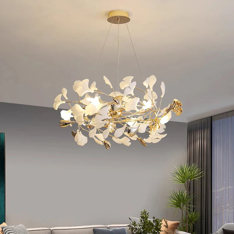 Afralia™ Ginkgo Leaf Ceramic Chandelier Pendant Lamp - LED Lighting for Home Decor & Bar