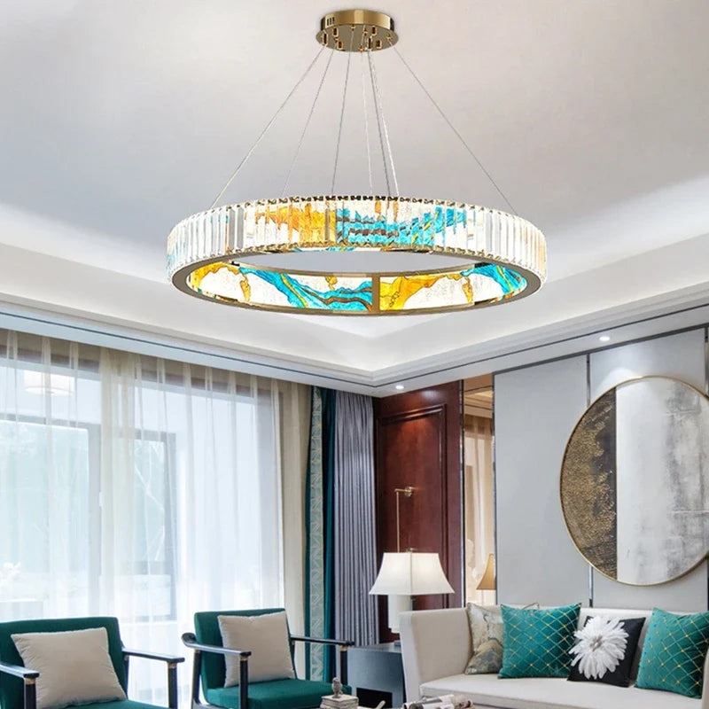 Afralia™ Round Crystal Chandelier: LED Pendant Lamp in Oriental Style