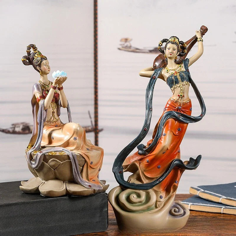 Afralia™ Chinese Goddess Fairy Sculpture Musical Instrument Home Decor Figurine
